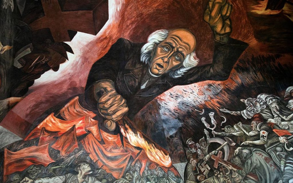 Asómbrate con el majestuoso mural de José Clemente Orozco en el Palacio de Gobierno de Guadalajara. 